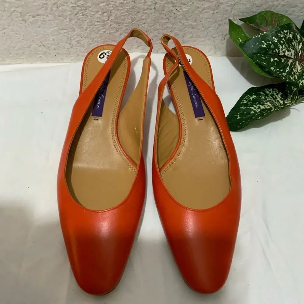 New RALPH LAUREN purple label burnt orange Slingback Pumps 36.5